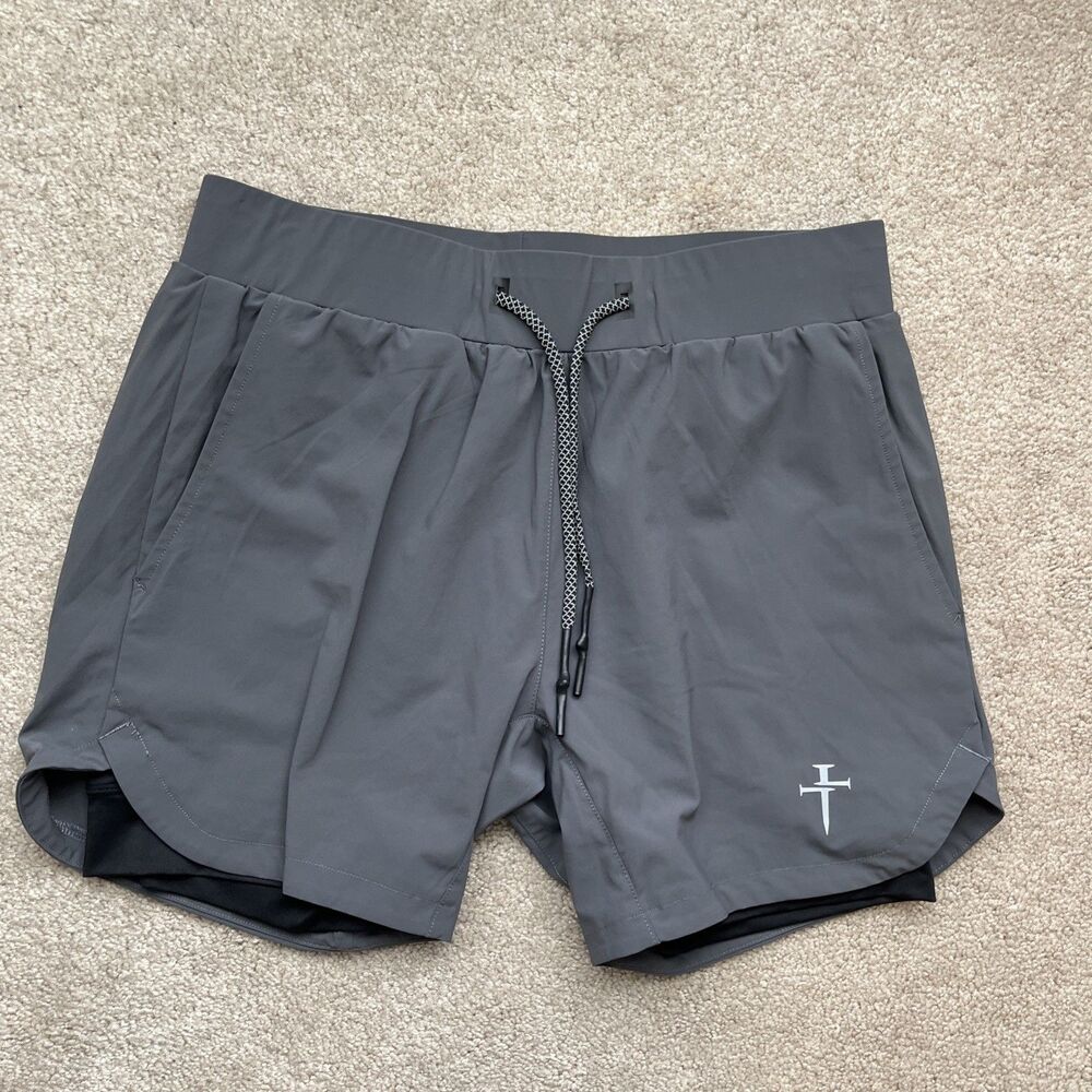 Three Nails Shorts Mens Small Gray Athletic Lined Performance Gym Tech Run